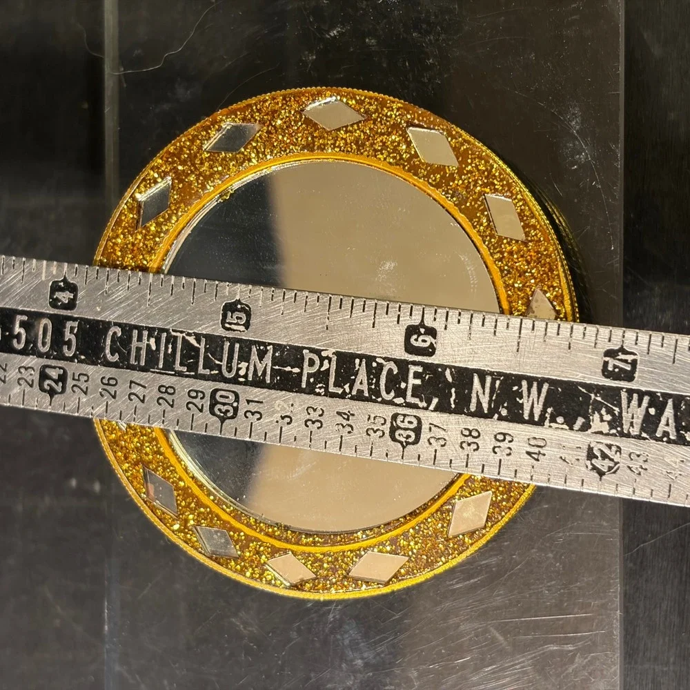Vintage Gold Glitter Hand Mirror Mosaic Star Inlay Rhinestone Vanity Decor 3in
